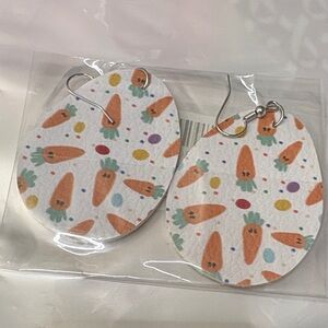 Kids Carrot Print White Easter Egg Dangle Earrings